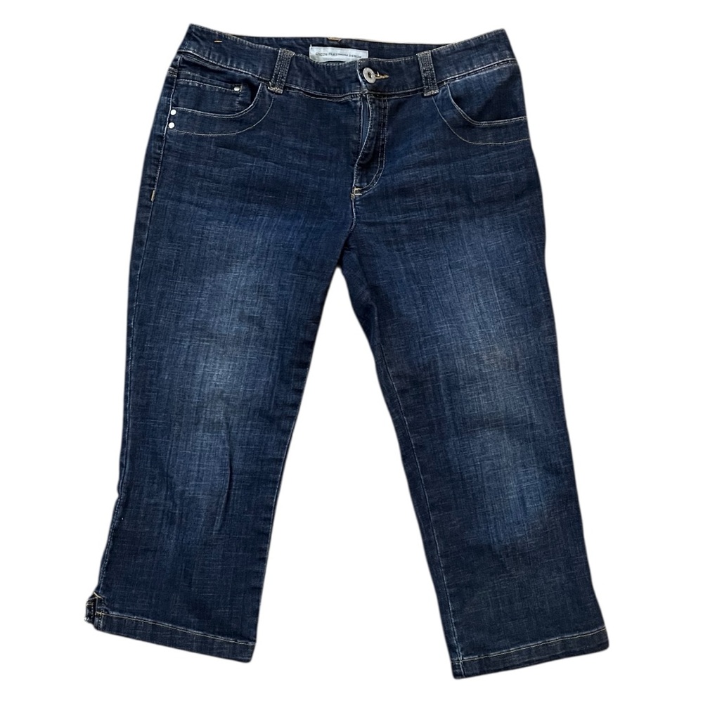 Chico’s Platinum Denim Capri Jeans Split Hem Stretch Dark Wash 0.5